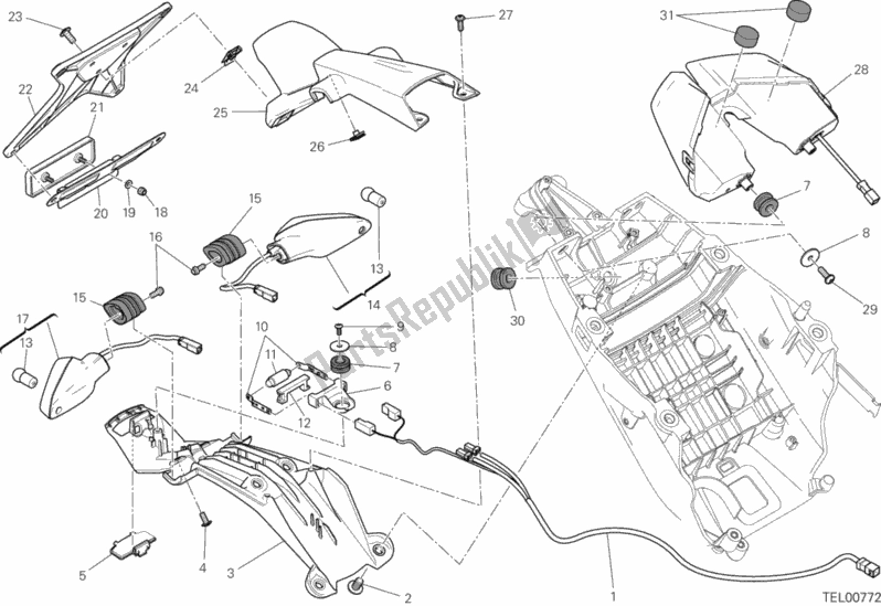 All parts for the Number Plate Holder - Tail Light of the Ducati Hypermotard 939 2016